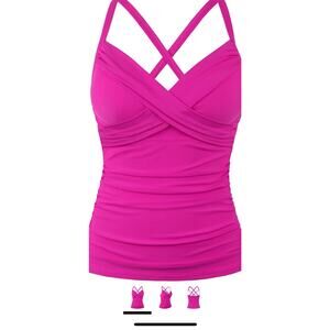 Mycoco Women's Swim Top Padded Ruffle Hem Shirred Swimwear Tankini Swimsuit Top